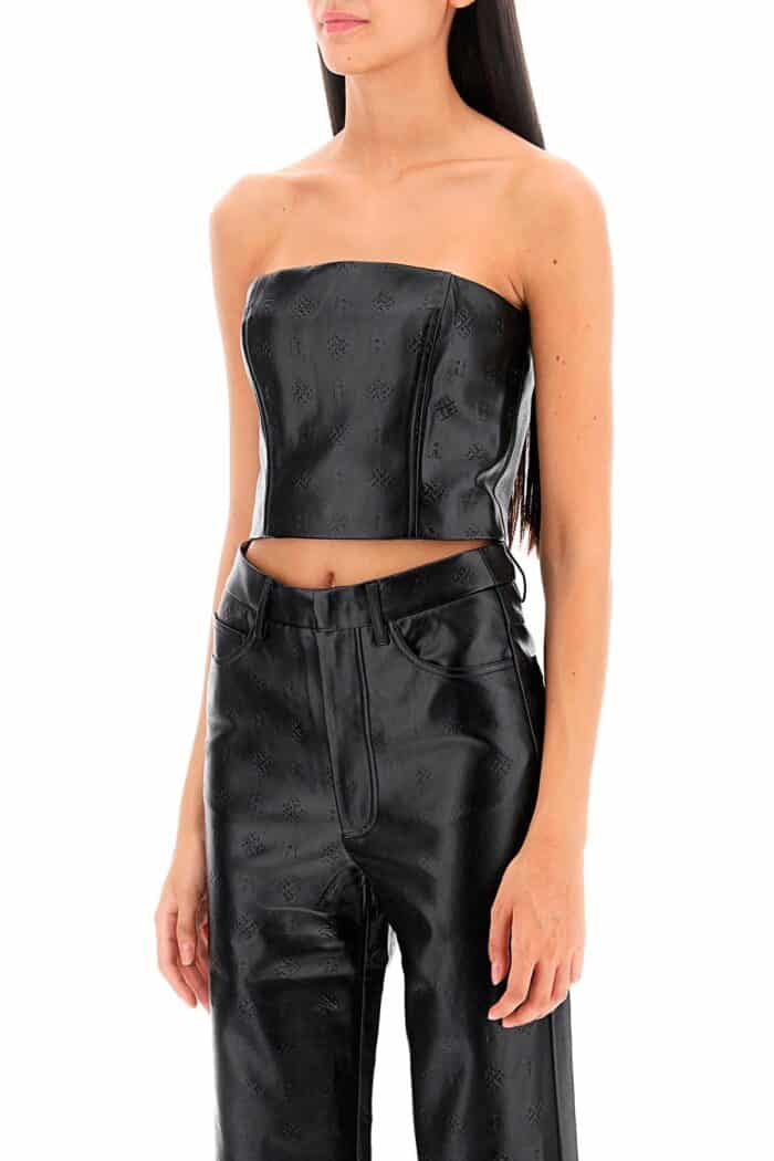 Rotate Faux-leather Cropped Top