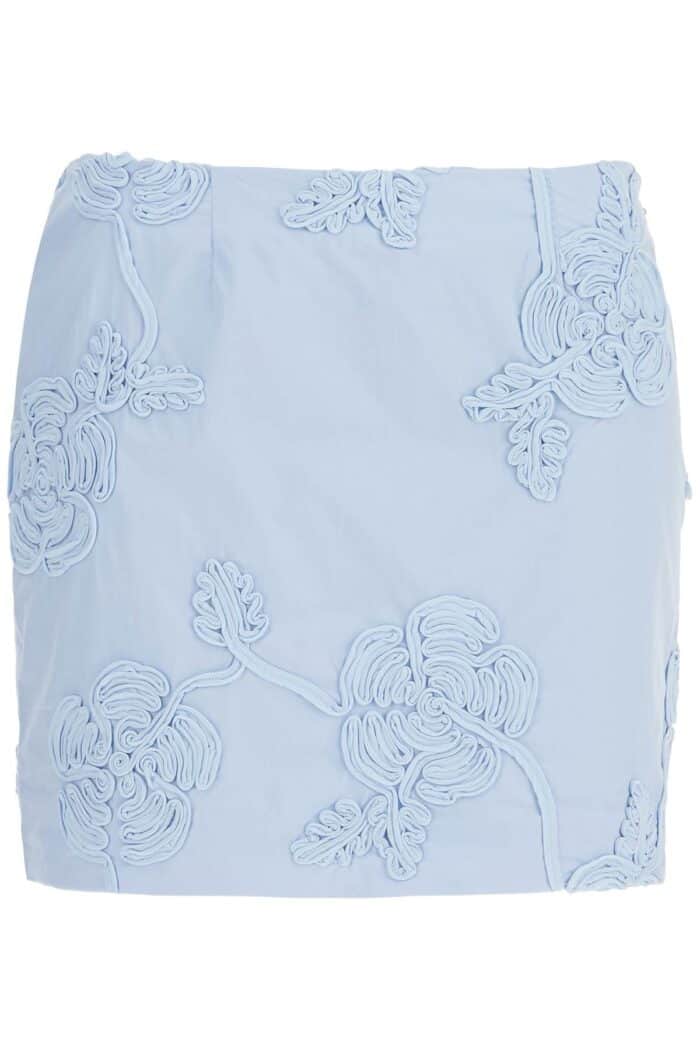 ROTATE Light Blue Cotton Mini Skirt With 3d Floral Embroidery