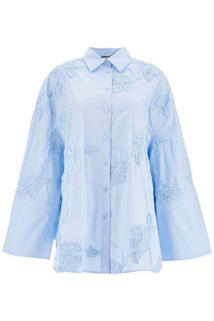 ROTATE Light Blue Cotton Shirt With Embossed Floral Pattern