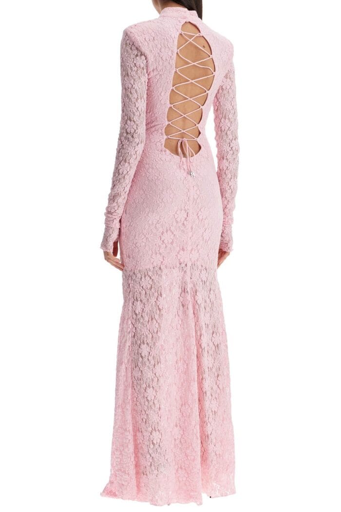 ROTATE Long Pink Lace Dress With Open Back For Special Occasions