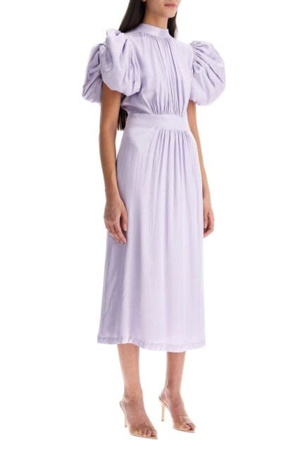 ROTATE Midi Satin Dress With Puff Sleeves