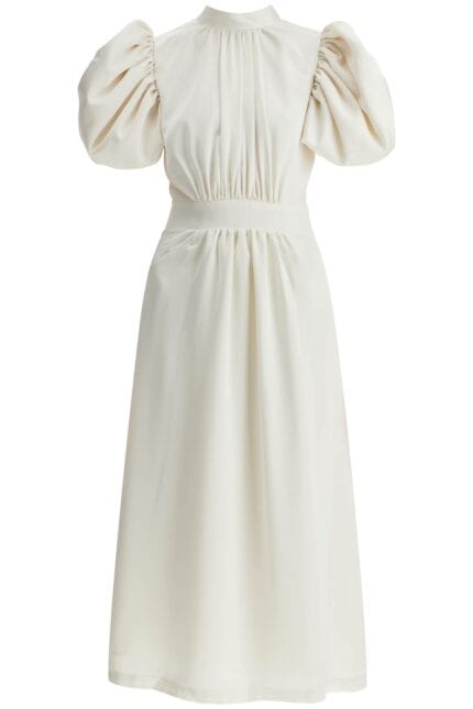 ROTATE Midi Satin Dress With Puff Sleeves