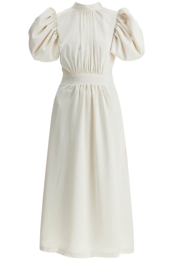 ROTATE Midi Satin Dress With Puff Sleeves