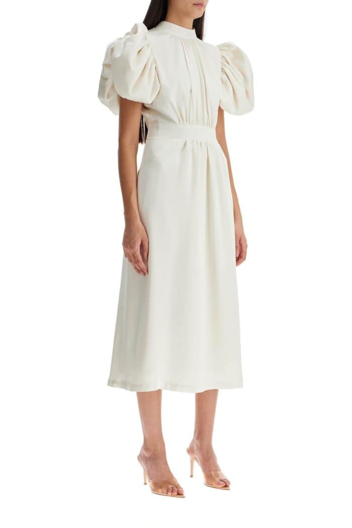 ROTATE Midi Satin Dress With Puff Sleeves