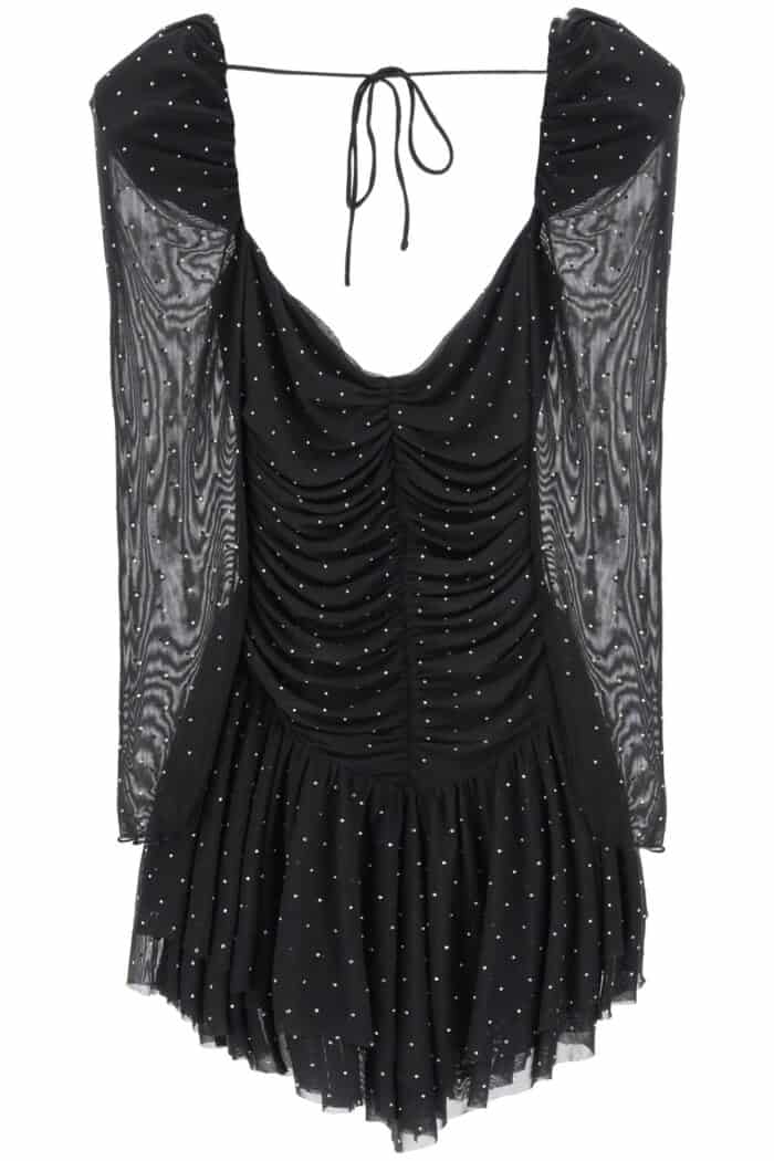 Rotate Mini Dress In Rhinestone-studded Mesh