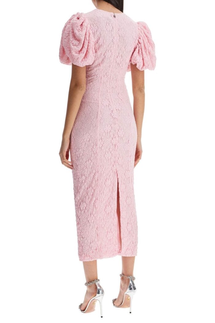 ROTATE Pink Floral Midi Dress With Puff Sleeves In Mixed Materials