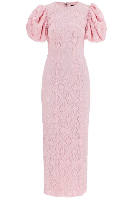 ROTATE Pink Floral Midi Dress With Puff Sleeves In Mixed Materials