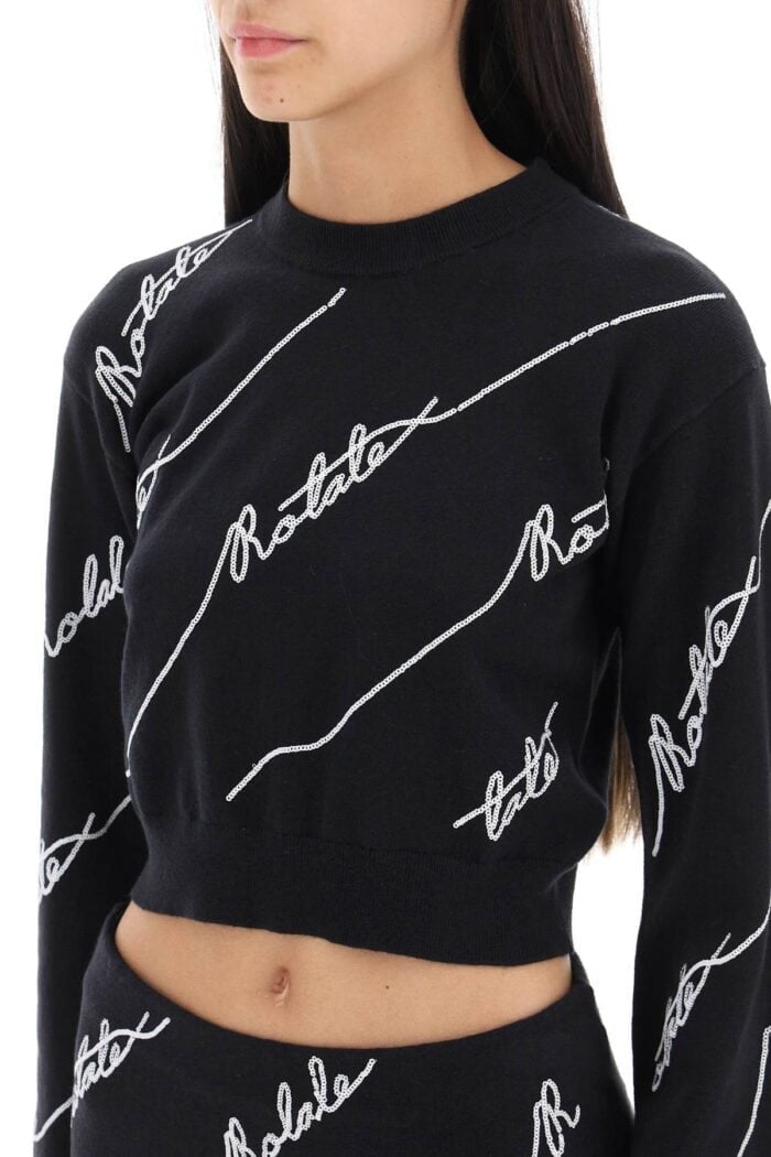 Rotate Sequined Logo Cropped Sweater