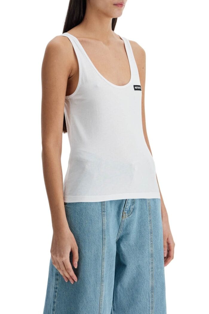 ROTATE White Recycled Cotton Top With Deep Neckline