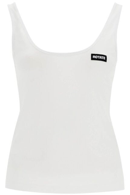 ROTATE White Recycled Cotton Top With Deep Neckline