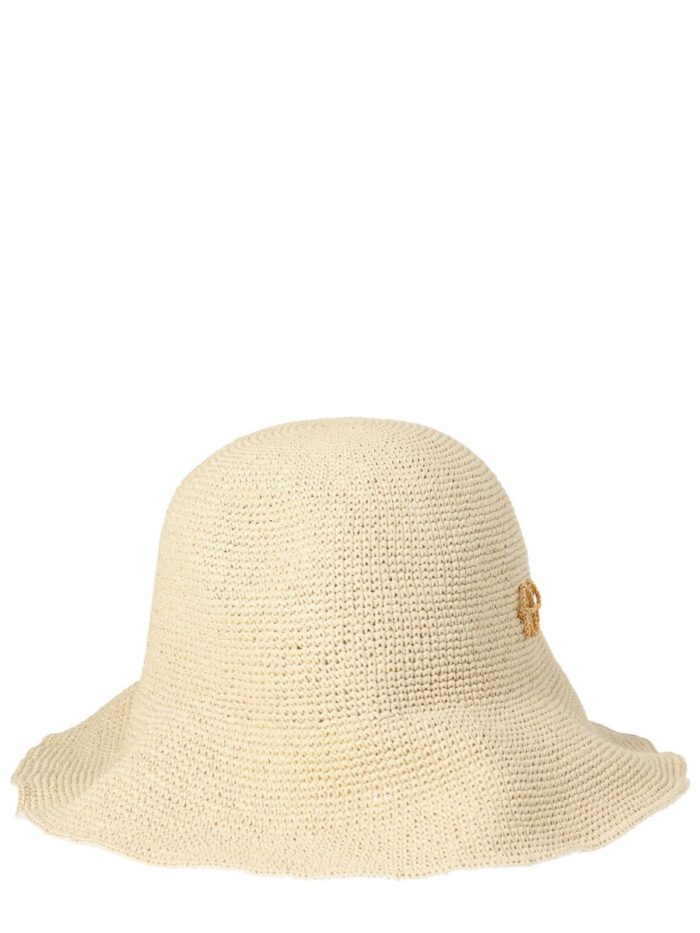 RUSLAN BAGINSKIY STRAW HAT WITH EMBROIDERED LOCO
