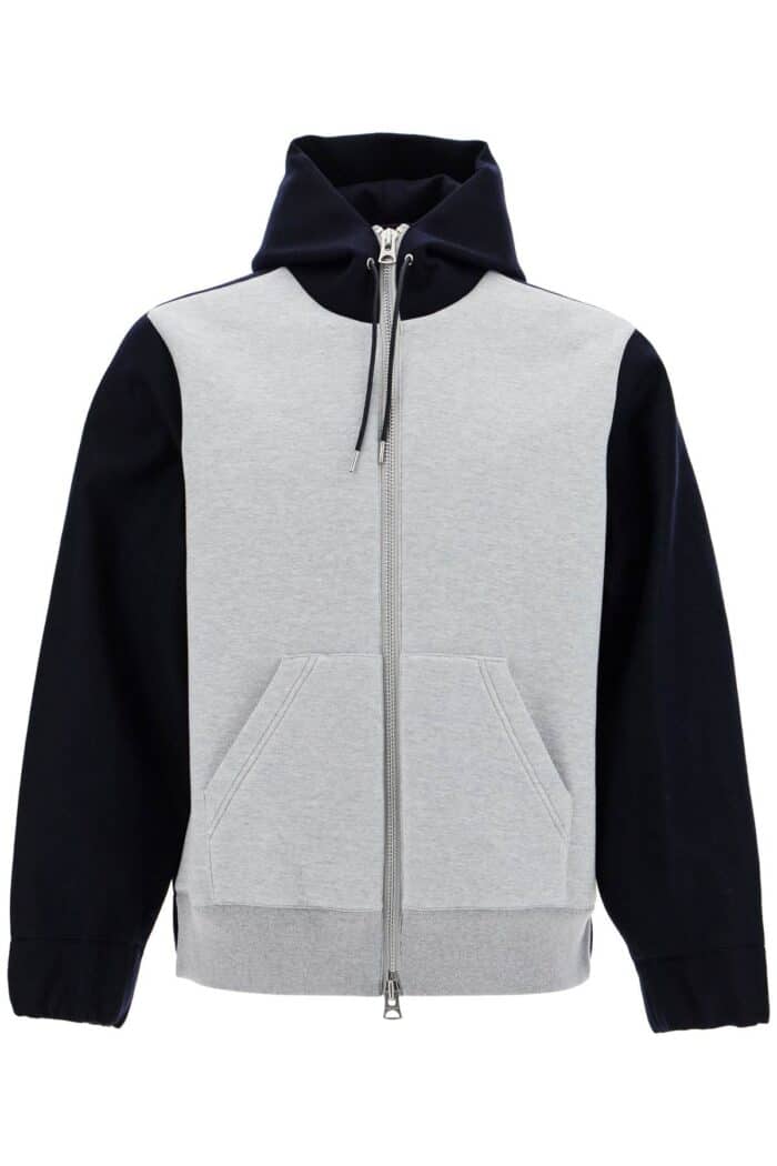 SACAI Bicolor Sweatshirt With Zip And Hood