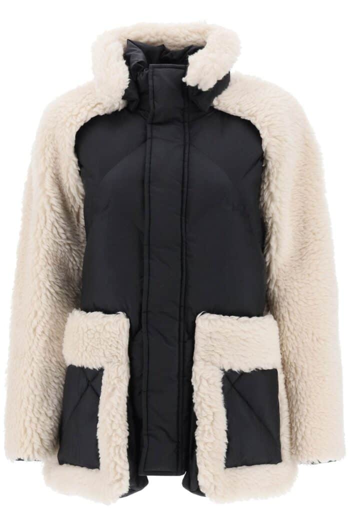 Sacai Convertible Jacket In Ripstop And Faux Shearling