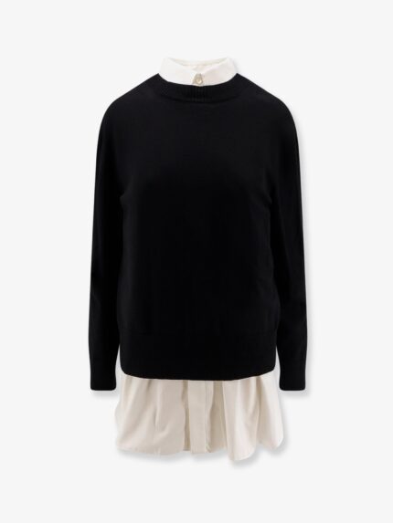 SACAI Cotton Popeline And Knit Short Dress