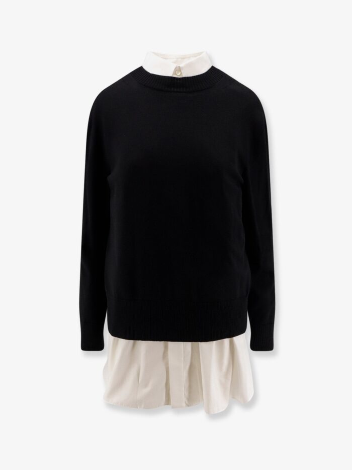 SACAI Cotton Popeline And Knit Short Dress