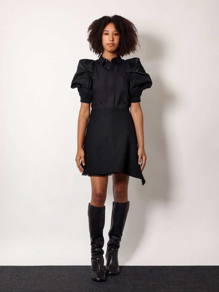 SACAI Cotton Shirt With Nylon Balloon Sleeves