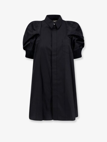 SACAI Cotton Shirt With Nylon Balloon Sleeves