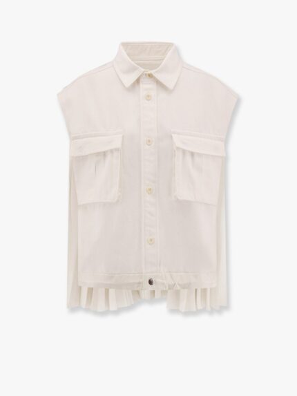 SACAI Cotton Shirt With Pleated Insert On The Back