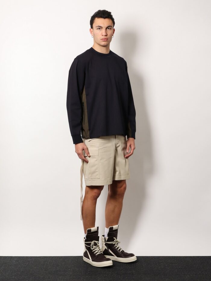 SACAI Cotton T-shirt With Nylon Insert