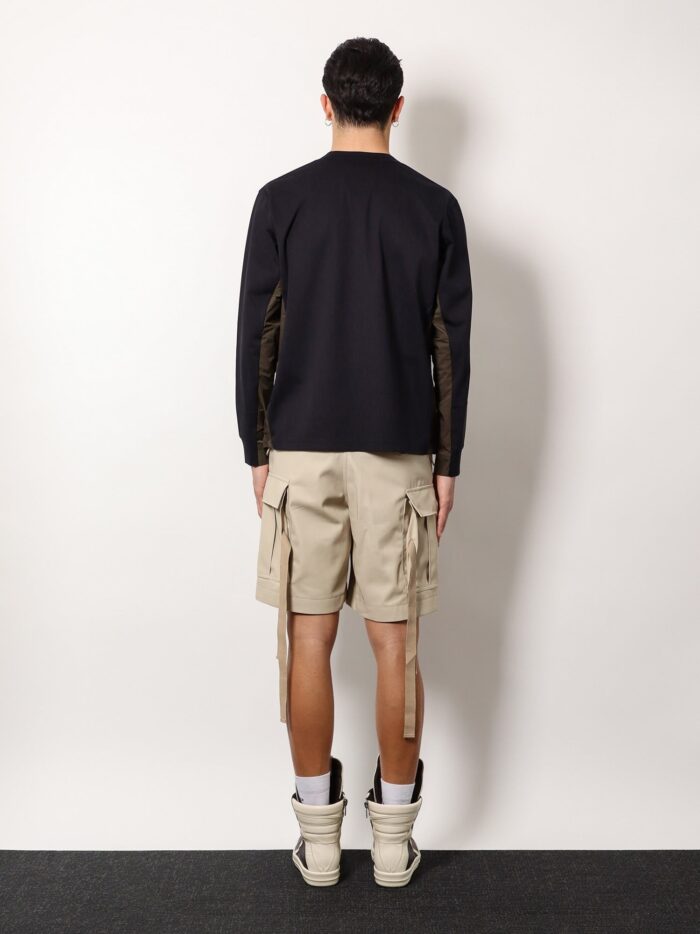 SACAI Cotton T-shirt With Nylon Insert