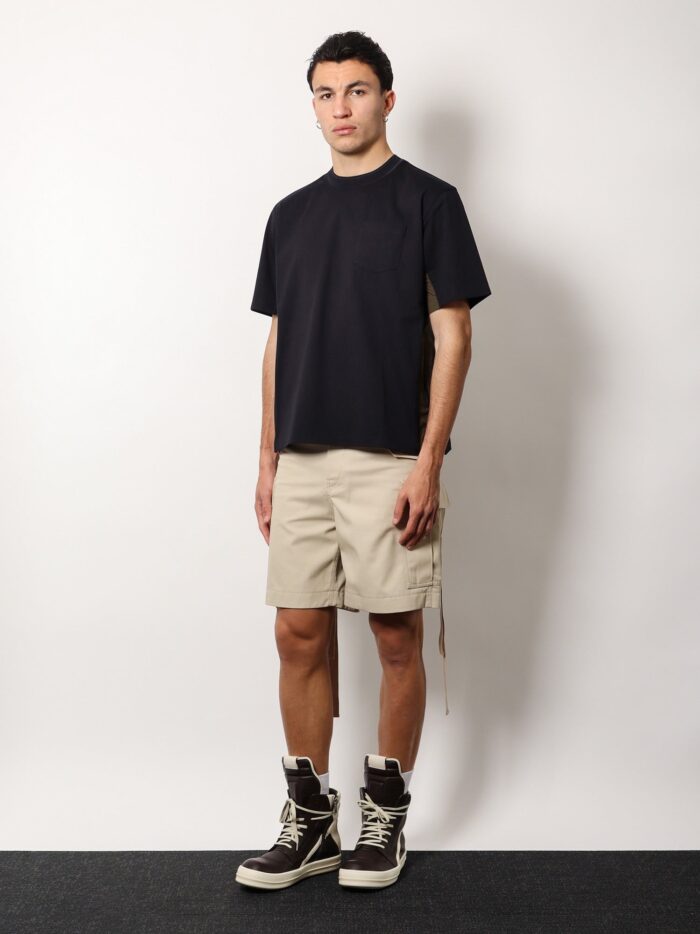 SACAI Cotton T-shirt With Nylon Inserts