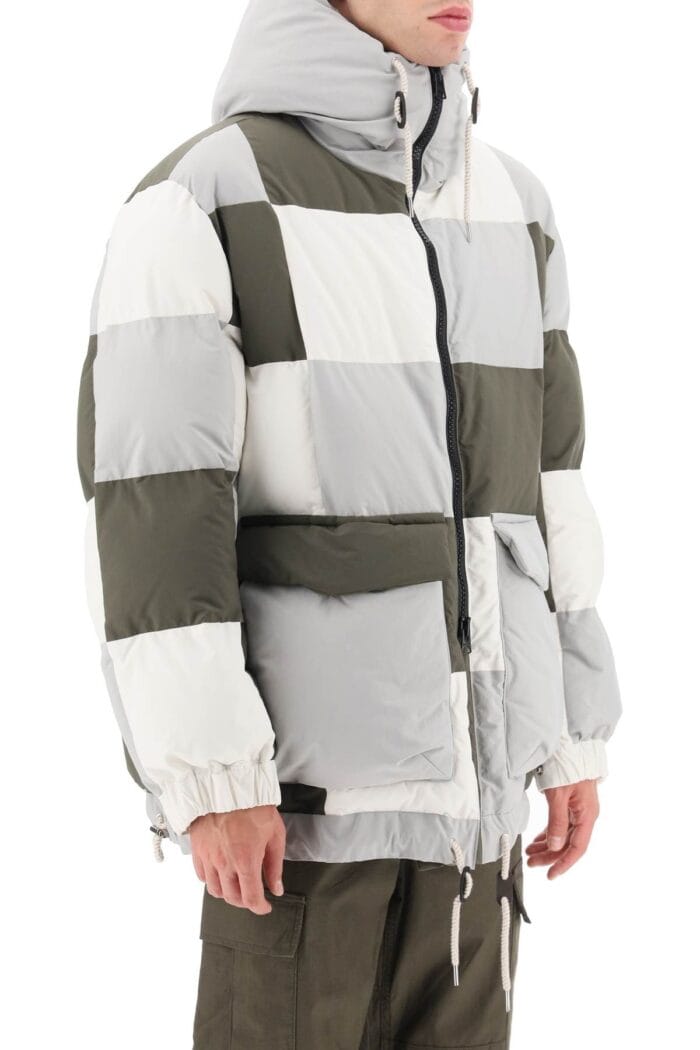 Sacai Hooded Puffer Jacket With Checkerboard Pattern