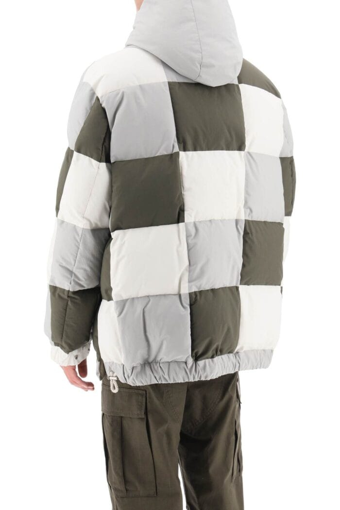 Sacai Hooded Puffer Jacket With Checkerboard Pattern