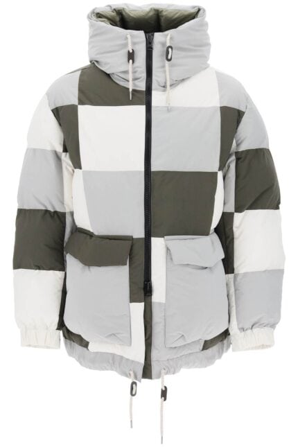 Sacai Hooded Puffer Jacket With Checkerboard Pattern