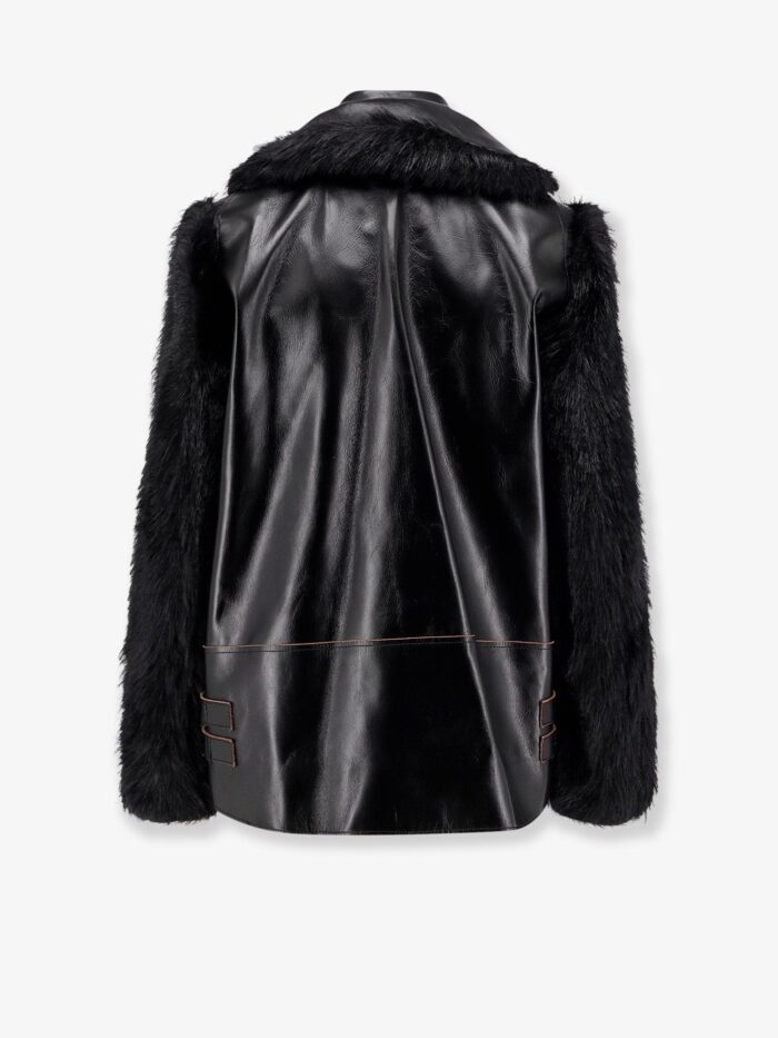 SACAI Leather Jacket With Synthetic Fur Inserts