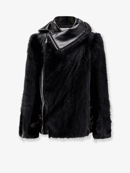 SACAI Leather Jacket With Synthetic Fur Inserts