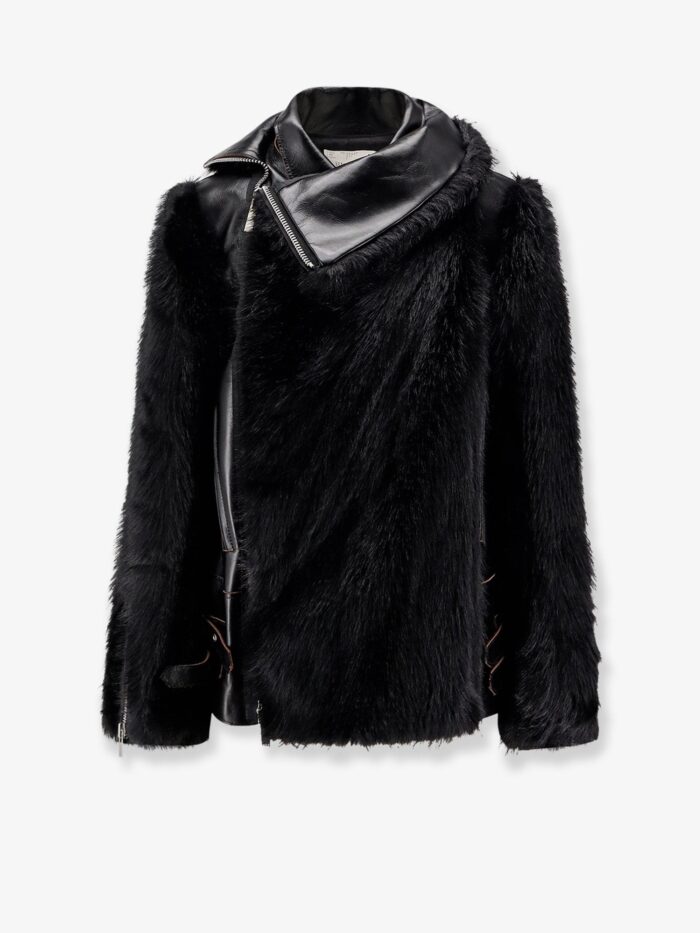 SACAI Leather Jacket With Synthetic Fur Inserts