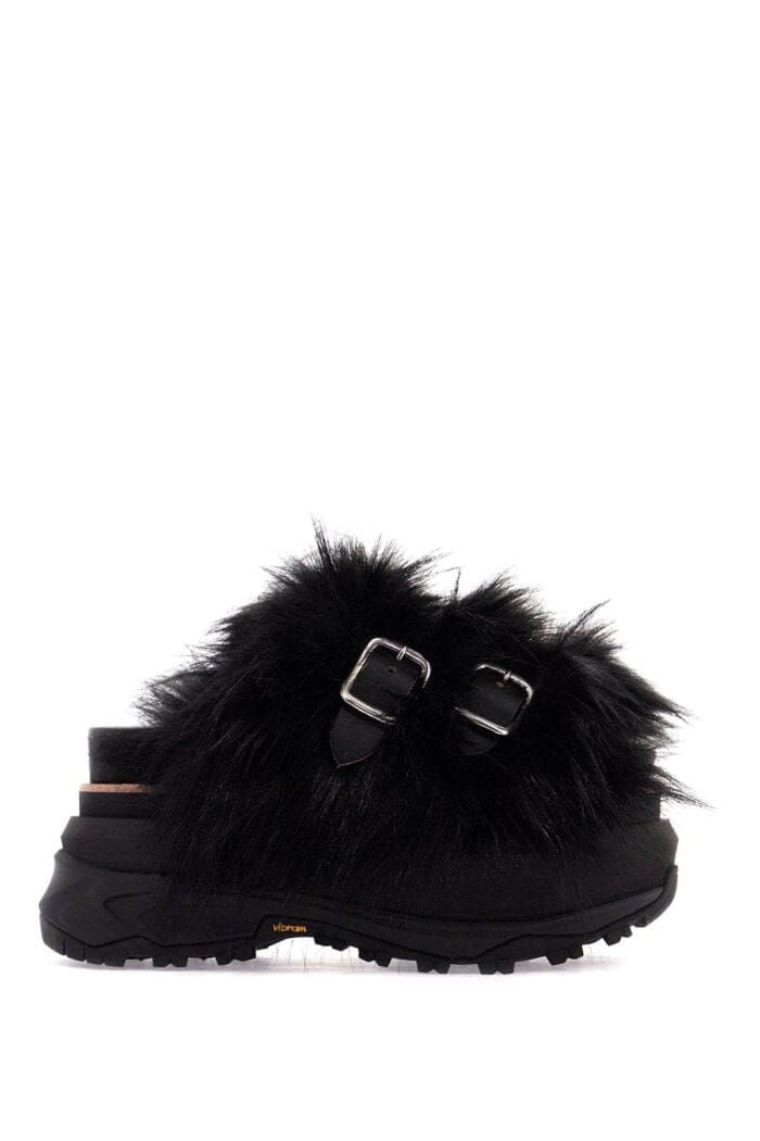 SACAI Slides With Faux Fur Strap