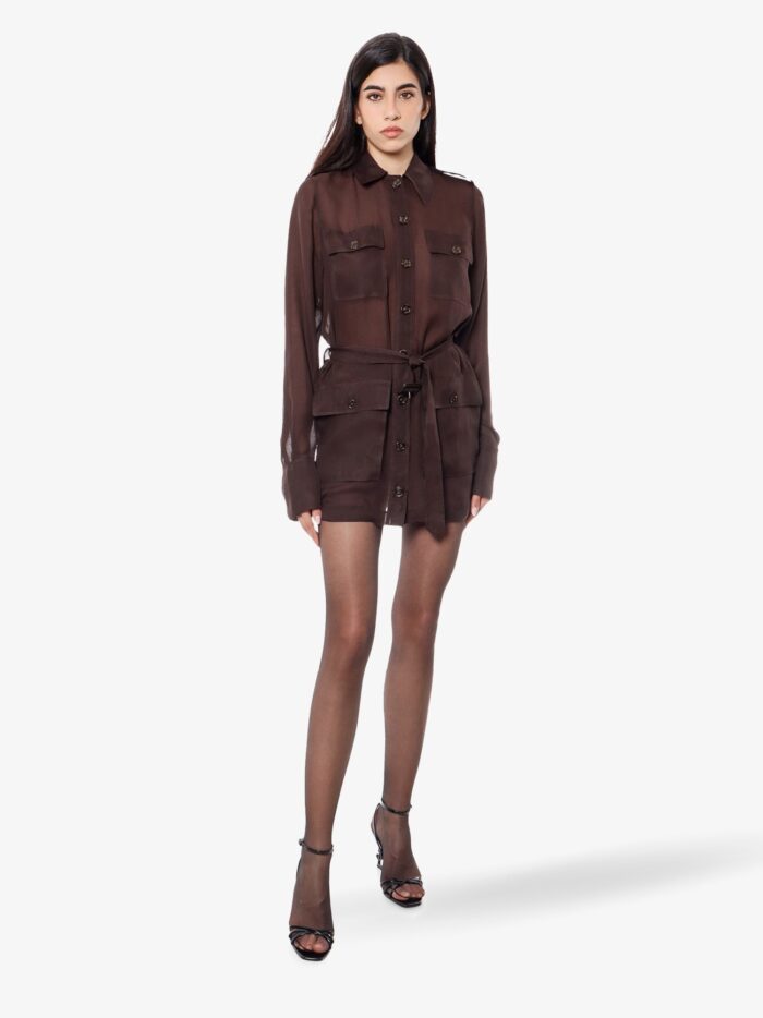 Saint Laurent Biologic Silk Dress With Belt At Waist