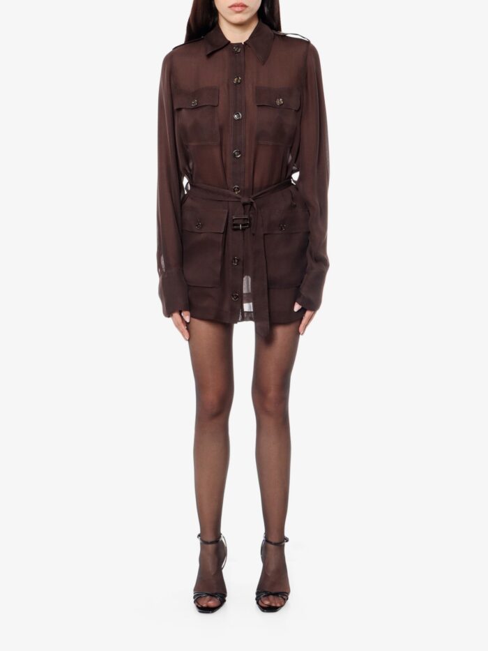 Saint Laurent Biologic Silk Dress With Belt At Waist