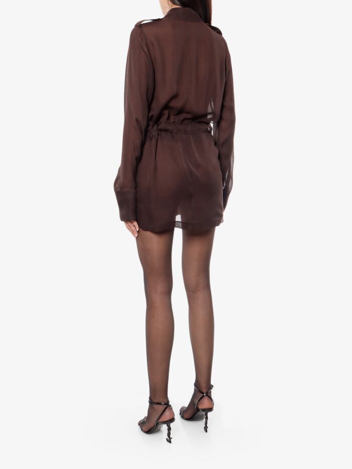Saint Laurent Biologic Silk Dress With Belt At Waist