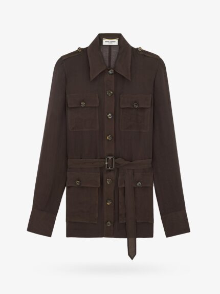 Saint Laurent Biologic Silk Dress With Belt At Waist