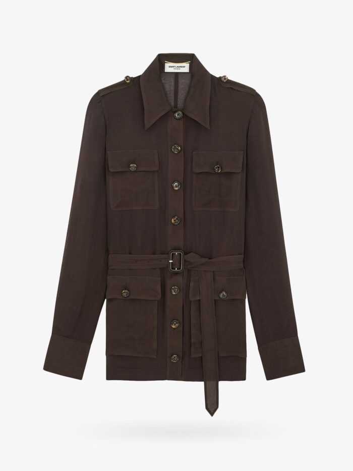 Saint Laurent Biologic Silk Dress With Belt At Waist