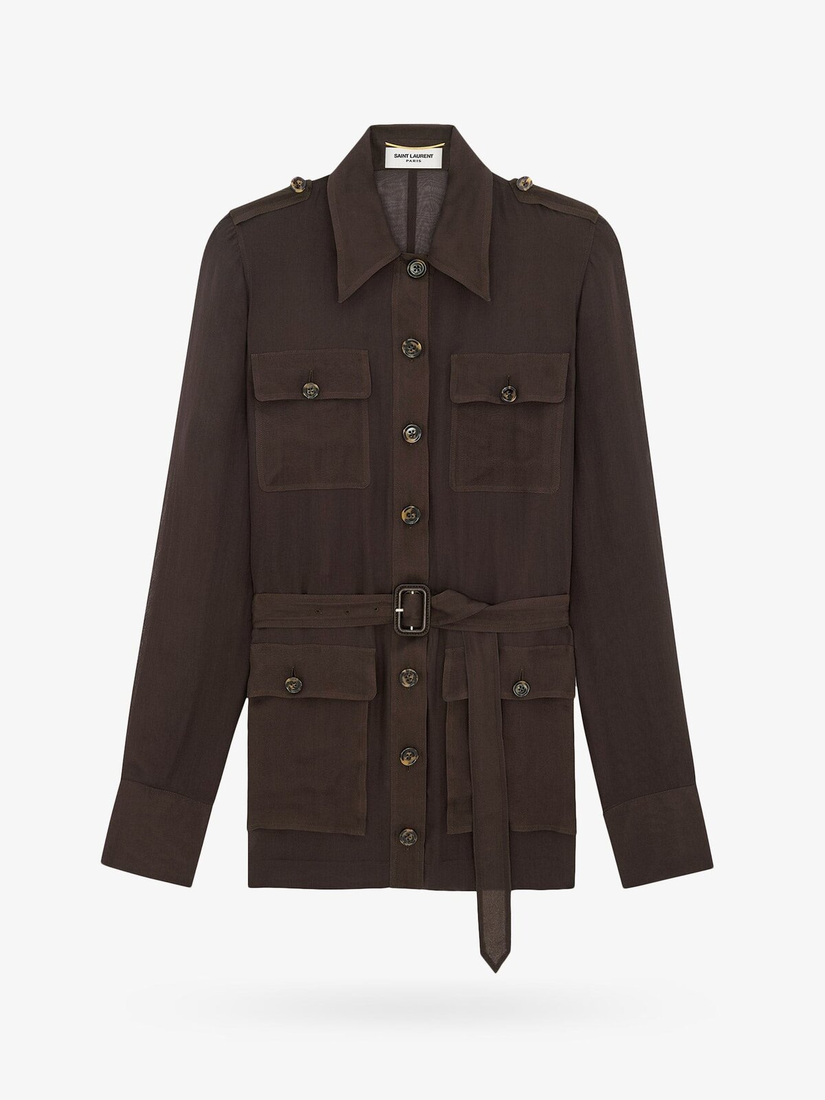 Saint Laurent Biologic Silk Dress With Belt At Waist