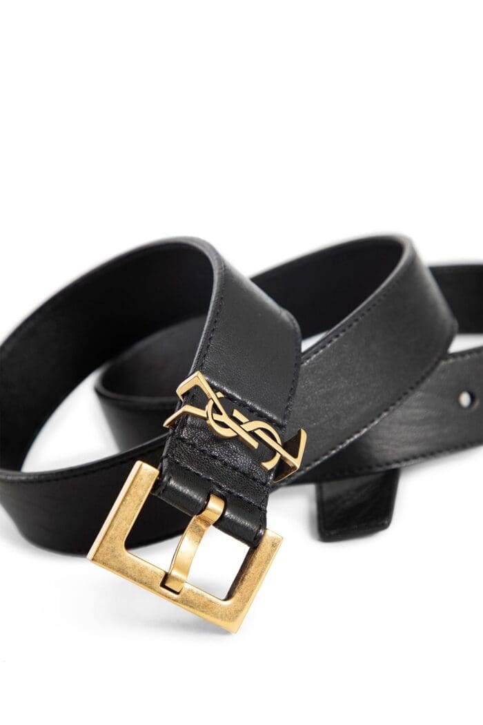 SAINT LAURENT Cassandre Belt In Grained Leather