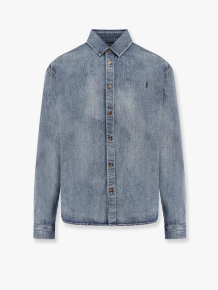 Saint Laurent Cassandre Denim Shirt With Iconic Logo Embroidery