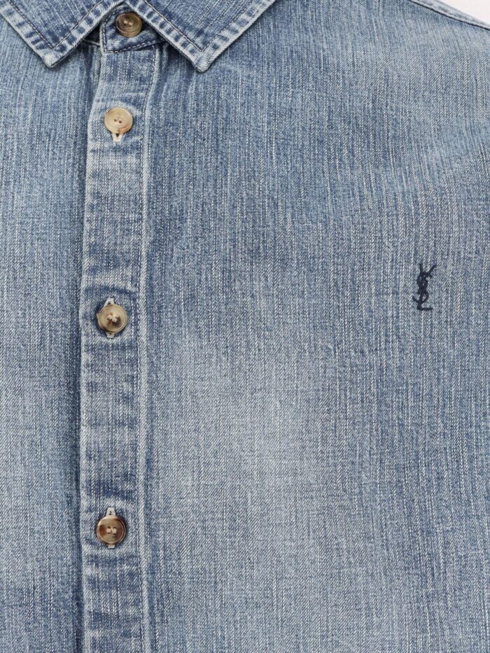 Saint Laurent Cassandre Denim Shirt With Iconic Logo Embroidery