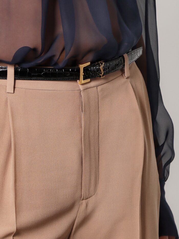 Saint Laurent Cassandre Leather Belt With Croco Print