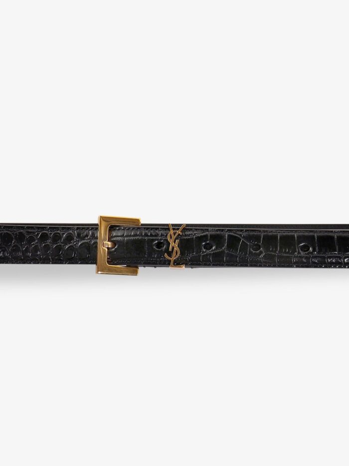 Saint Laurent Cassandre Leather Belt With Croco Print