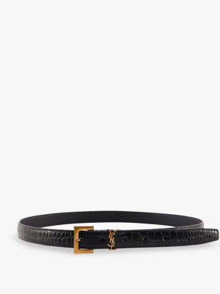 Saint Laurent Cassandre Leather Belt With Croco Print