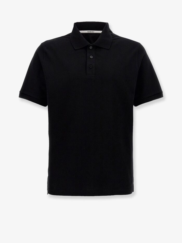 Saint Laurent Cotton Blend Polo Shirt With Cassandre Embroidery
