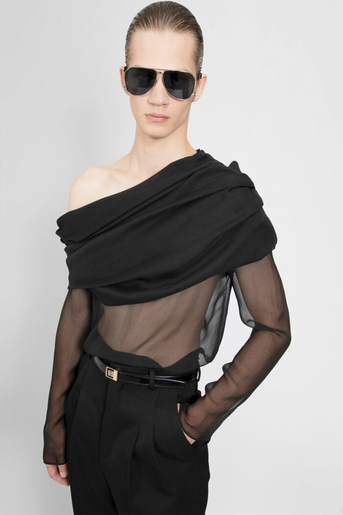 SAINT LAURENT Draped Top In Silk Muslin