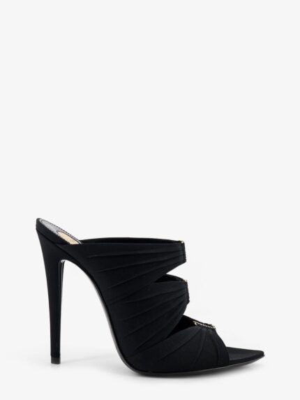 Saint Laurent Emilie Satin Sandals With Rhinestone Logo Detail