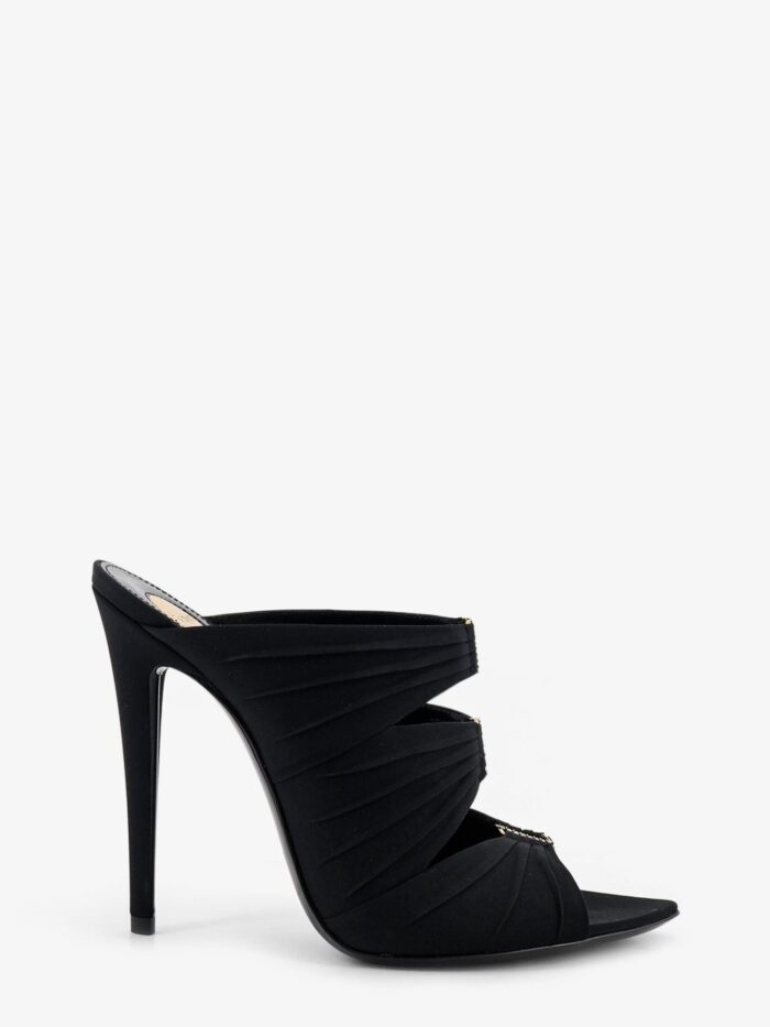 Saint Laurent Emilie Satin Sandals With Rhinestone Logo Detail