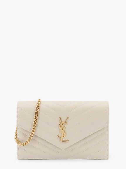 Saint Laurent Envelope Grain-de-poudre Leather Clutch Bag With Cassandre Chain
