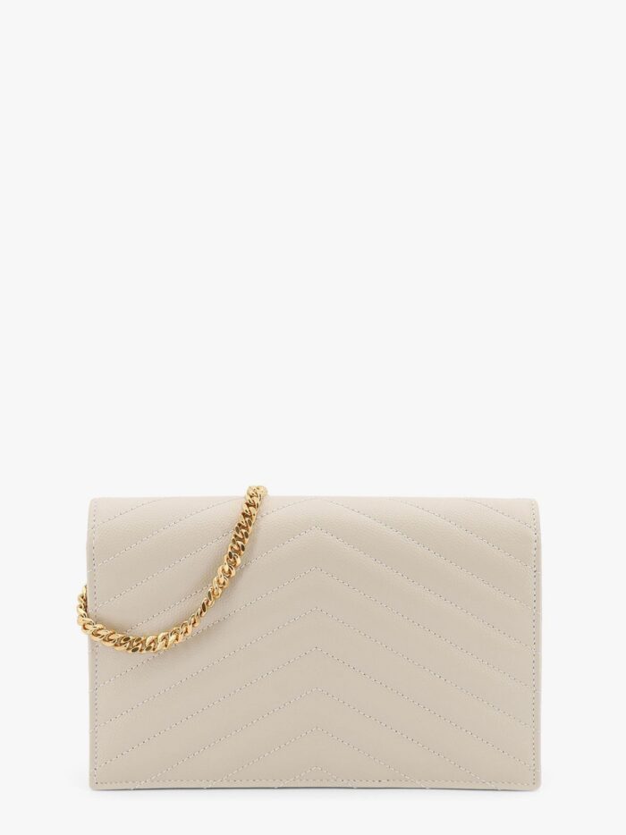 Saint Laurent Envelope Grain-de-poudre Leather Clutch Bag With Cassandre Chain